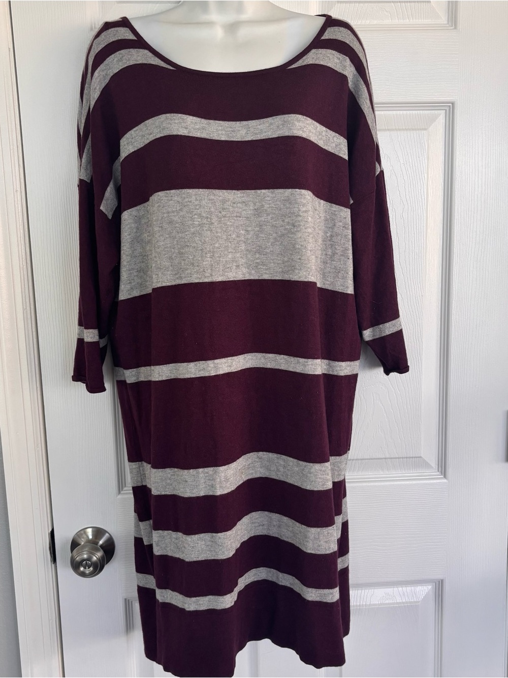 Tommy Bahama Burgundy and Gray Striped Knit Dress